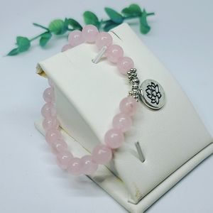Rose Quartz beaded bracelet Lotus charm ✨
